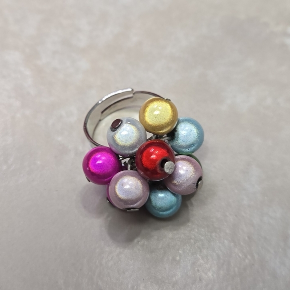 Multicolor Beaded Women's Sliver Tone Ring Size 7 - Picture 13 of 17